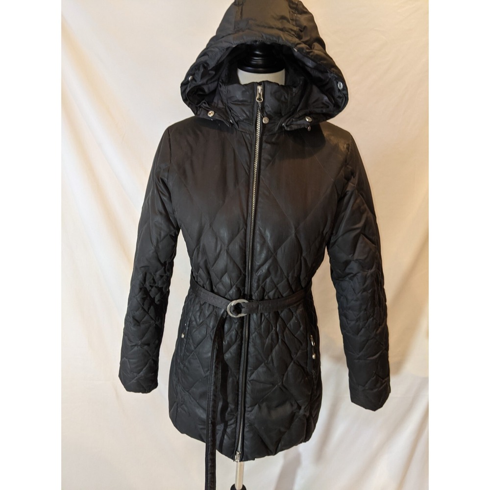 Eddie Bauer EB 550 Down Coat Black Size Small Quilted Detachable Hood READ